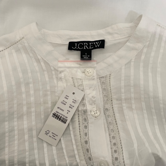 NWT!! J. CREW Pintuck Lace Trim Cotton Voile Solid White Top Blouse Preppy Small - Picture 14 of 16